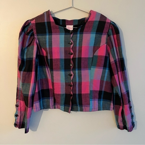 Vintage The Cotton Collection Matching Checkered Long Sleeve Blouse & Sk… - Picture 6 of 16